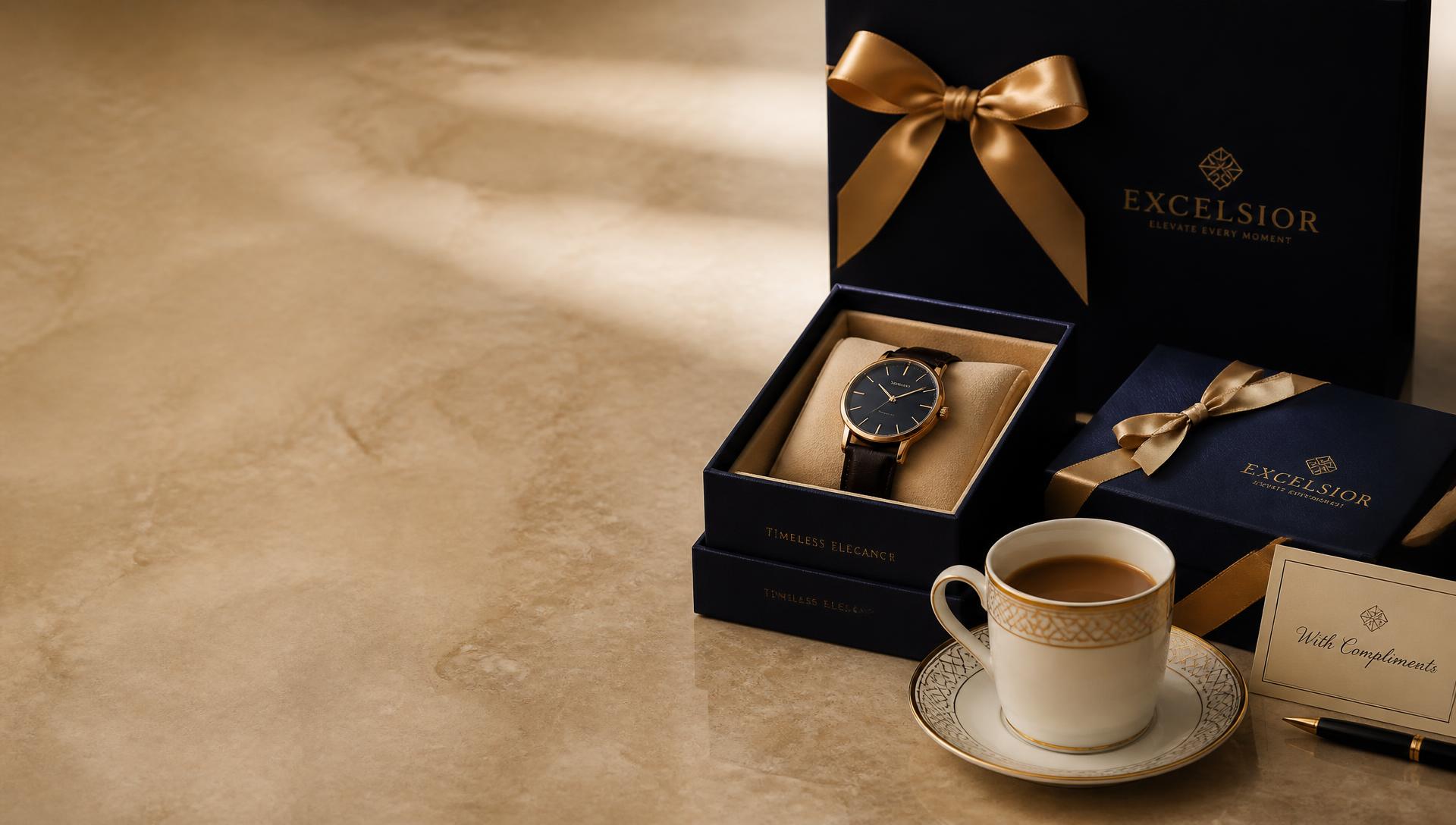Premium corporate gift boxes with a watch and fine crockery